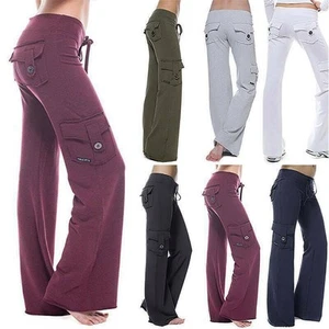 Women Ladies Combat Cargo Trousers Sports Wide Leg Baggy Loose Pants Casual| - Picture 1 of 15