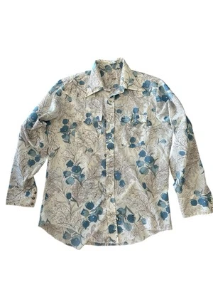 VTG H Bar C Ranchwear Blue Floral Pearl Snap Shirt Long Tail Men’s 16.5 / 35 - Image 1 of 4