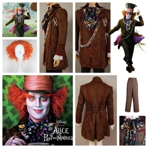 Alice In Wonderland Johnny Depp Mad Hatter Cosplay Costume+Wig Hair fullset - Picture 1 of 12