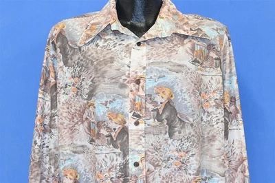 CAMISA DISCOTECA VINTAGE AÑOS 70 RENOIR PINTURA IMPRESIONISTA ALMUERZO POLI CUELLO GRANDE XL Foto 1 de 4