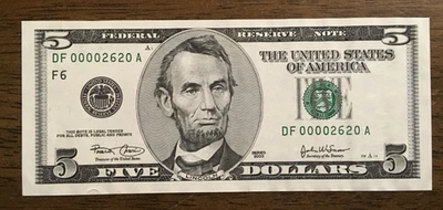 2003 $5.00 Low Serial Numbered Note DF 00002620 - Image 1 of 2