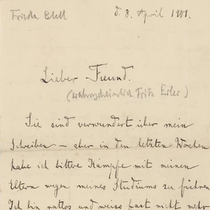 Brief der Kunststudentin Frieda Blell verm. an Fritz Erler 1901 - Picture 1 of 3