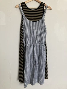 Old Navy Bundle of 2 Sleeveless Dresses MEDIUM Stripe Blue Olive Linen Blend - Picture 1 of 17