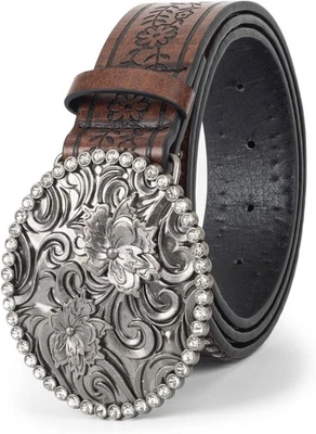 Cinturón vaquero vaquero de cuero PU con hebilla de flor para mujer Western estrás Foto 1 de 4