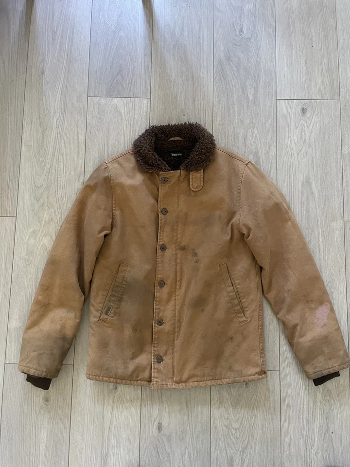 Brixton N1 Style Deck Jacket Worn in Stained Light Brown Size Small - Image 1 of 4