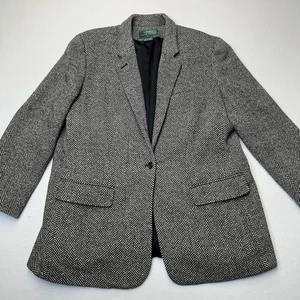 Blazer Lauren Ralph Lauren Mujer 18w Espiga Lana Marca Chaqueta Negro Blanco - Imagen 1 de 17