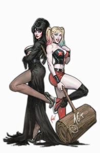HARLEY QUINN X ELVIRA #1 CEDRIC POULAT EXCLUSIVE VIRGIN WHITE VARIANT - Picture 1 of 1