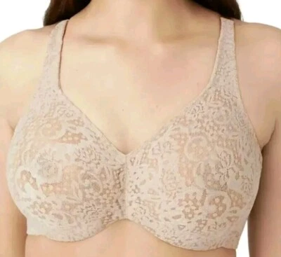WACOAL HALO LACE FULL FIGURE UNDERWIRE BRA 65547 NUDE SIZE 38D. - Image 1 of 4