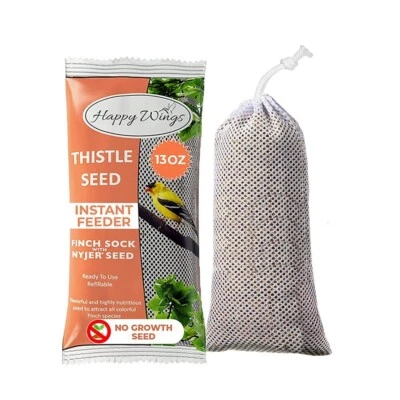 Happy Wings Thistle Seeds Wild Bird Food Prefilled Sock 13 Ounce No Grow seed