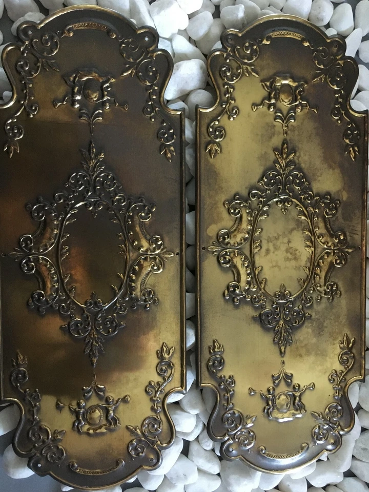 2 X Solid Brass Door Finger Plates Antique finish Cherub Design - Image 1 of 1