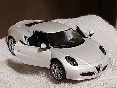 GORGEOUS & FUN 1:32 SCALE  5" ALFA ROMEO 4C METALLIC SILVER, FRONT DOORS OPEN  - Image 1 of 4