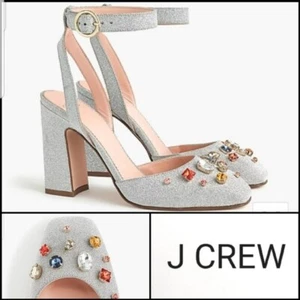 NEW! J CREW Harlow Silver Sparkle Embellished Heels Shoes 7.5. - Picture 1 of 8