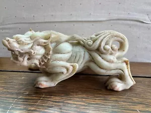 8" Old Dynasty Natural Hetian Jade Fengshui Dragon Tiger Beast Statue - Picture 1 of 9