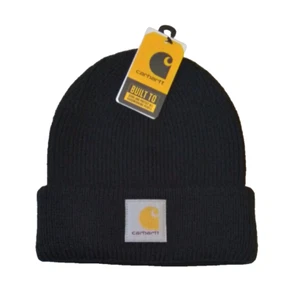 NUOVO cappello Carhartt Beanie adulto taglia unica nero logo e toppa maglia uomo OSFA - Foto 1 di 4