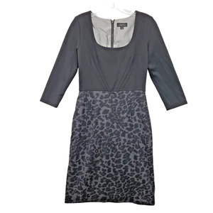 TAHARI ASL Black & Gray Knee Length Sheath Dress Size 4 Back Zip 3/4 Sleeve Knit - Picture 1 of 9