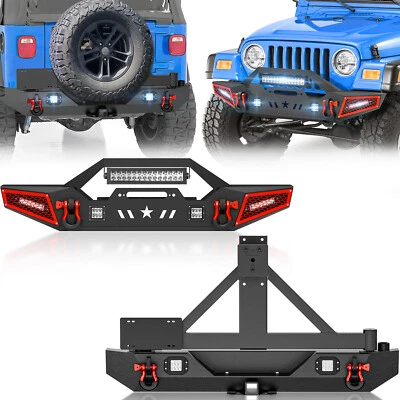 For 1987-2006 Jeep Wrangler TJ LJ YJ  Rear/ Front Bumper W/ LED Lights & D-rings Foto 1 de 4