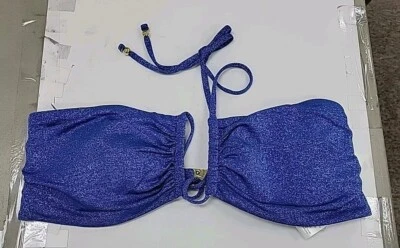 New Milly Cabana Shimmer Halter Bikini Top Blue Size Large - Image 1 of 4