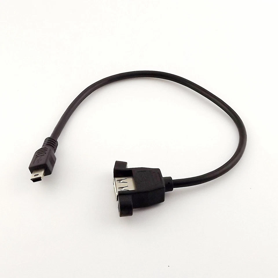 USB 2.0 A Female Socket Panel Mount To Mini 5 Pin B Male Data Adapter Cable 1ft - Image 1 of 1
