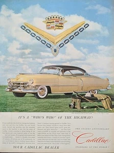 Anuncio de impresión de automóvil Cadillac 1952 vintage Hermoso techo rígido amarillo de 2 puertas - Imagen 1 de 1