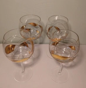 Lot/4 Vintage MCM Gold Mosaic Crystal Balloon Wine Glasses 8" - Picture 1 of 8