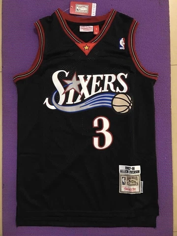 1997-1998 Allen #3 Iverson Throwback Swingman Black Men's Jersey Size L Cover