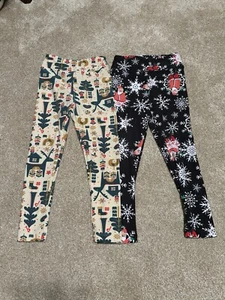 LuLaRoe Lot Of 2 Christmas Winter Girls Leggings: Size S/M 2-6 - Picture 1 of 4