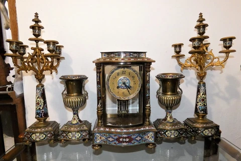 5 Teiligg Samuel Marti Cloisonne-Bronze Glass Pendule-Quecksilber PENDEL-33181 Cover