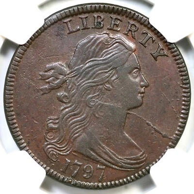 1797 S-126 R-3 NGC AU 53 Rev of 97 Draped Bust Large Cent Coin 1c - Image 1 of 3