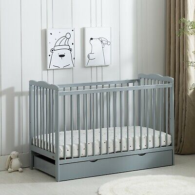 MCC® Grey Brooklyn Baby Cot Crib With Water Repellent Mattress & Wheeled Drawer • 129.99£
