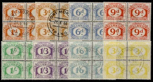 AUSTRALIA - Papua New Guinea QEII SG D7-D14, 1960 dues set BLOCK X4 VFU. Cat £27 - Picture 1 of 1