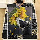 Cows And Sunflowers Fleece Blanket, Special Gift For Birthday, Christmas, Holida