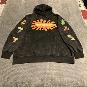 Nickelodeon Black Acid Wash Hoodie Sweater Size 3XL Rugrats Catdog Hey Arnold - Picture 1 of 15