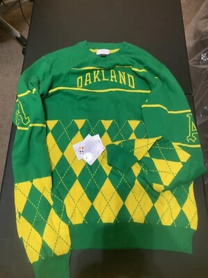 Brand New Men's Oakland Athletics Kelly Green Retro Stripe Pullover Sweater - Image 1 of 4