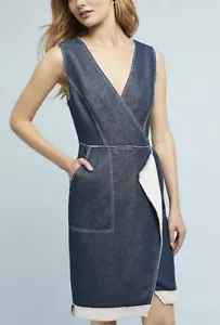 Anthropologie Tracy Reese Surplice Jeanskleid 8 blau strukturiert Etuikleid Strick - Bild 1 von 11
