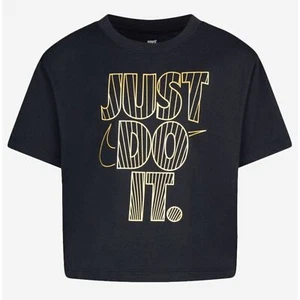 Nike Crewneck Cotton Top Girls Sz 6X Black And Gold Just Do It Logo Athletic Tee - Picture 1 of 7