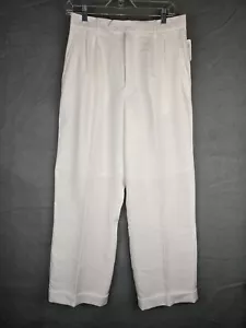 Pantalones delanteros plisados Stacy Adams para hombre 32 puños pierna ancha blanco roto - nuevos con etiquetas - Imagen 1 de 9