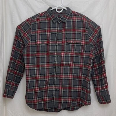 Woolrich Long Sleeve Button Down 100% Cotton Flannel Shirt Men L Red Gray Plaid - Image 1 of 4
