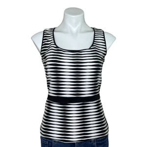 White House Black Market Sleeveless Black & White Top Blouse Wavy Stripes - Picture 1 of 7