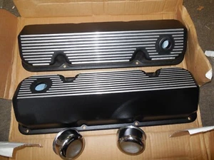 New 1970-1973 Ford Mustang 351C Valve Covers by Ansen Black - Picture 1 of 5