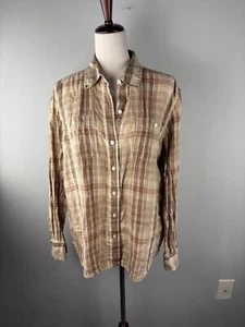 Blusa Top Lauren Ralph Lauren Mujer Lino XL Marrón Rayas Mangas Largas - Imagen 1 de 9