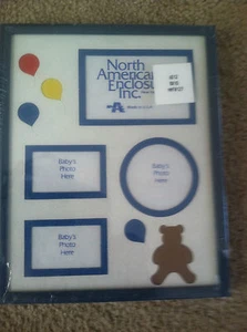 Brand New Blue Multi-Picture Teddy Bear & Balloons Matted Photo Frame - Picture 1 of 3