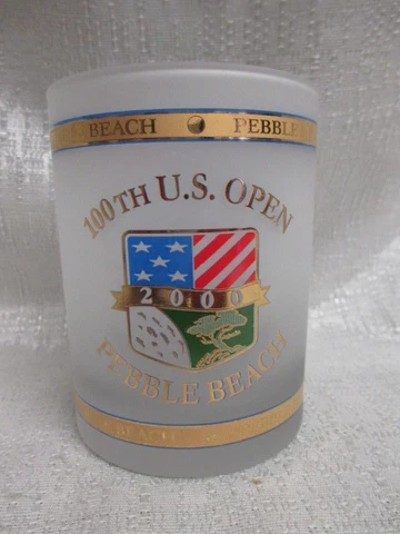 2000 US Open Pebble Beach Frosted Double Old Fashioned Glass Cup Tiger Woods Cover