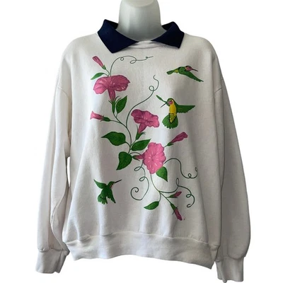 Sudadera con Gráfico Colibrí Sol Mañana Años 80 DE COLECCIÓN con Cuello Polo Talla Med Foto 1 de 3