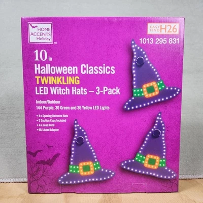 Home Accents Halloween Classics Twinkling LED Witch Hats 3-Pack Brand New 10” - Image 1 of 3