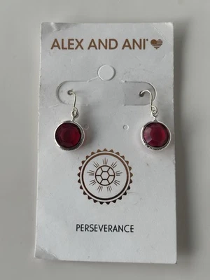 Pendientes Alex And Ani Swarovski Cristal Escarlata .925 Plata de Ley Q1 Foto 1 de 3