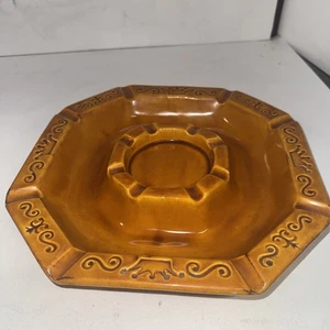 Vintage 1970 MADDUX OF CALIFORNIA Pottery 12" Ceramic Ashtray #7161 Gold -mcm - Picture 1 of 7