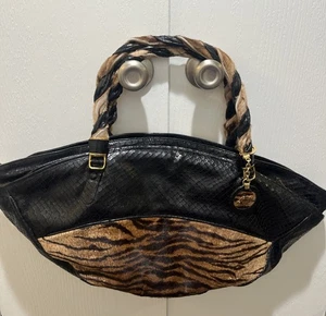 GABRIELLI Italy Damen große Tasche Ledermix/Tiger Kunstfell schwarz/braun - Bild 1 von 17
