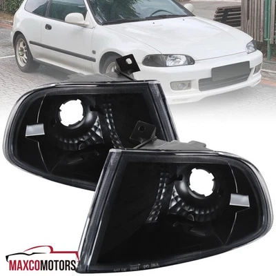 Black Corner Lights Fits 1992-1995 Honda Civic 2/3Dr Coupe Hatchback Turn Signal - Image 1 of 4
