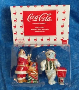 Coca Cola 2003 Santa Claus Polar Bear Porcelain Ornament Set Members Only Issue - Picture 1 of 3
