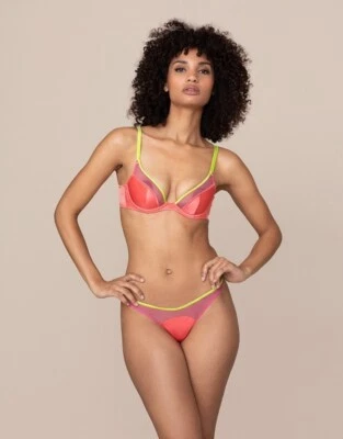 Juego de seda Agent Provocateur Viv rosa lima 34C/3 nuevo con etiquetas Foto 1 de 4